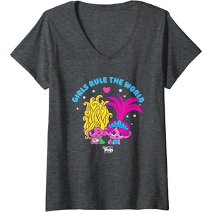 image:imageWomens DreamWorks Trolls Band Together Girls Rule the World VNeck TShirtDark Heather Grey