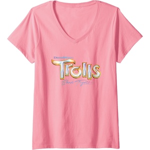 image:imageWomens DreamWorks Trolls Band Together Movie Logo VNeck TShirtPink