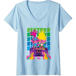 image:imageWomens DreamWorks Trolls Band Together Poppy and Viva Sisters VNeck TShirtBaby Blue
