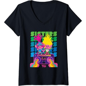 image:imageWomens DreamWorks Trolls Band Together Poppy and Viva Sisters VNeck TShirtBlack