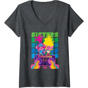 image:imageWomens DreamWorks Trolls Band Together Poppy and Viva Sisters VNeck TShirtDark Heather Grey