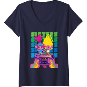image:imageWomens DreamWorks Trolls Band Together Poppy and Viva Sisters VNeck TShirtNavy Blue