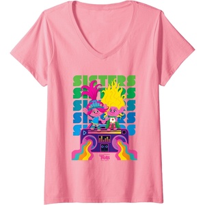 image:imageWomens DreamWorks Trolls Band Together Poppy and Viva Sisters VNeck TShirtPink
