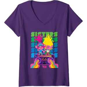 image:imageWomens DreamWorks Trolls Band Together Poppy and Viva Sisters VNeck TShirtPurple