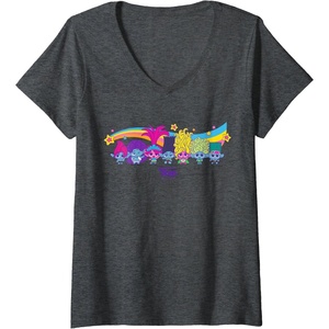 image:imageWomens DreamWorks Trolls Band Together Rainbow VNeck TShirtDark Heather Grey