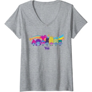 image:imageWomens DreamWorks Trolls Band Together Rainbow VNeck TShirtHeather Grey
