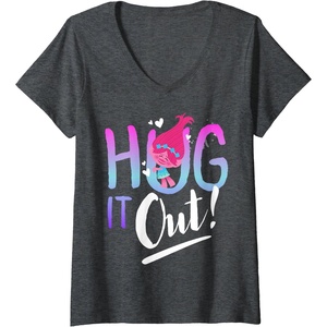image:imageWomens DreamWorks Trolls Hug It Out VNeck TShirtDark Heather Grey