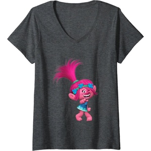 image:imageWomens DreamWorks Trolls Poppy Winky VNeck TShirtDark Heather Grey