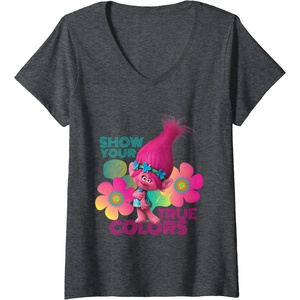image:imageWomens DreamWorks Trolls Show Your True Colors VNeck TShirtDark Heather Grey