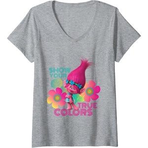 image:imageWomens DreamWorks Trolls Show Your True Colors VNeck TShirtHeather Grey