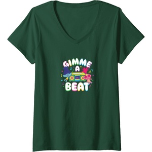 image:imageWomens Trolls  Gimme A Beat VNeck TShirtDark Green
