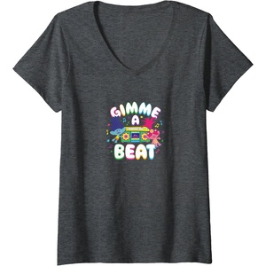 image:imageWomens Trolls  Gimme A Beat VNeck TShirtDark Heather Grey
