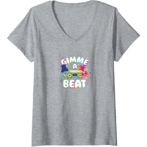 image:imageWomens Trolls  Gimme A Beat VNeck TShirtHeather Grey