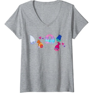image:imageWomens Trolls  Patch VNeck TShirtHeather Grey