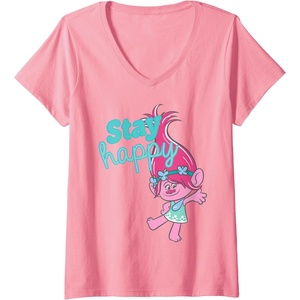 image:imageWomens Trolls  Poppy Stay Happy VNeck TShirtPink