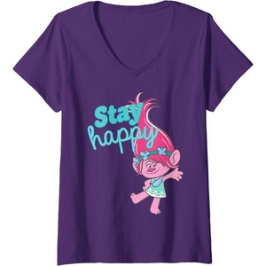 image:imageWomens Trolls  Poppy Stay Happy VNeck TShirtPurple