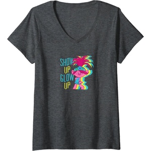 image:imageWomens Trolls  Show Up Glow Up VNeck TShirtDark Heather Grey