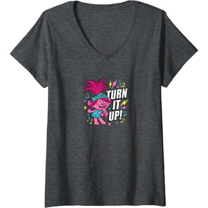 image:imageWomens Trolls  Turn It Up VNeck TShirtDark Heather Grey