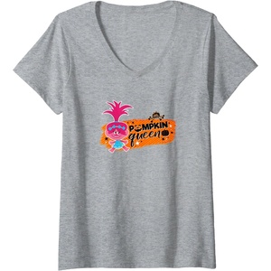image:imageWomens Trolls Pumpkin Queen VNeck TShirtHeather Grey