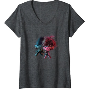 image:imageWomens Trolls World Tour  Branch and Poppy Float VNeck TShirtDark Heather Grey