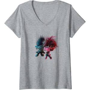 image:imageWomens Trolls World Tour  Branch and Poppy Float VNeck TShirtHeather Grey