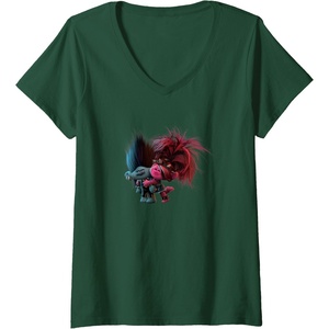 image:imageWomens Trolls World Tour  Branch and Poppy VNeck TShirtDark Green