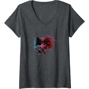 image:imageWomens Trolls World Tour  Branch and Poppy VNeck TShirtDark Heather Grey