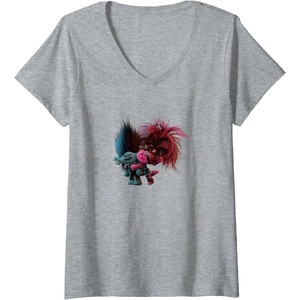 image:imageWomens Trolls World Tour  Branch and Poppy VNeck TShirtHeather Grey