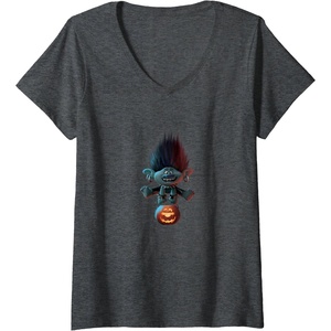 image:imageWomens Trolls World Tour  Branch and Pumpkin VNeck TShirtDark Heather Grey