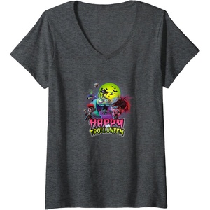 image:imageWomens Trolls World Tour  Happy Trolloween VNeck TShirtDark Heather Grey