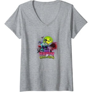 image:imageWomens Trolls World Tour  Happy Trolloween VNeck TShirtHeather Grey