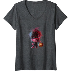 image:imageWomens Trolls World Tour  Poppy amp Pumpkin VNeck TShirtDark Heather Grey