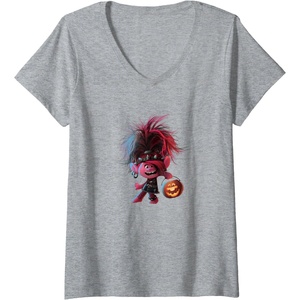 image:imageWomens Trolls World Tour  Poppy amp Pumpkin VNeck TShirtHeather Grey