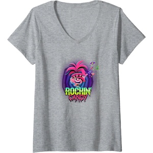 image:imageWomens Trolls World Tour  Rockin Candy VNeck TShirtHeather Grey