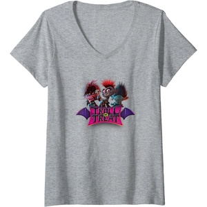 image:imageWomens Trolls World Tour  Troll Or Treat VNeck TShirtHeather Grey
