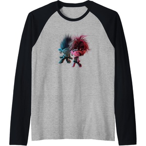 image:imageTrolls World Tour  Branch and Poppy Float Raglan Baseball TeeBlackAthletic Heather