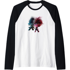 image:imageTrolls World Tour  Branch and Poppy Float Raglan Baseball TeeBlackWhite