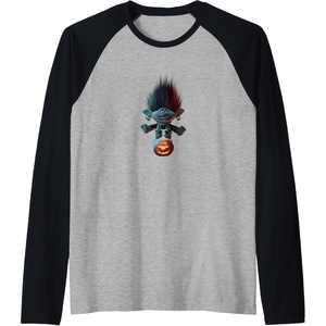 image:imageTrolls World Tour  Branch and Pumpkin Raglan Baseball TeeBlackAthletic Heather
