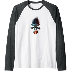 image:imageTrolls World Tour  Branch and Pumpkin Raglan Baseball TeeDark Heather GreyWhite