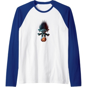 image:imageTrolls World Tour  Branch and Pumpkin Raglan Baseball TeeRoyal BlueWhite