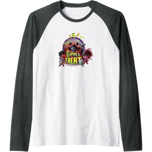 image:imageTrolls World Tour  Gimme A Treat Raglan Baseball TeeDark Heather GreyWhite