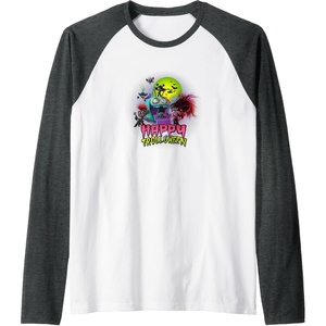 image:imageTrolls World Tour  Happy Trolloween Raglan Baseball TeeDark Heather GreyWhite