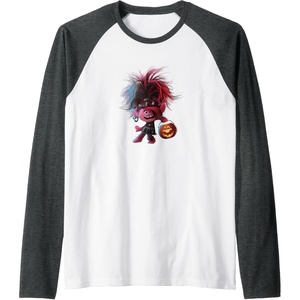 image:imageTrolls World Tour  Poppy amp Pumpkin Raglan Baseball TeeDark Heather GreyWhite