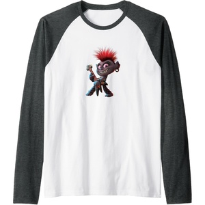 image:imageTrolls World Tour  Queen Barb Raglan Baseball TeeDark Heather GreyWhite